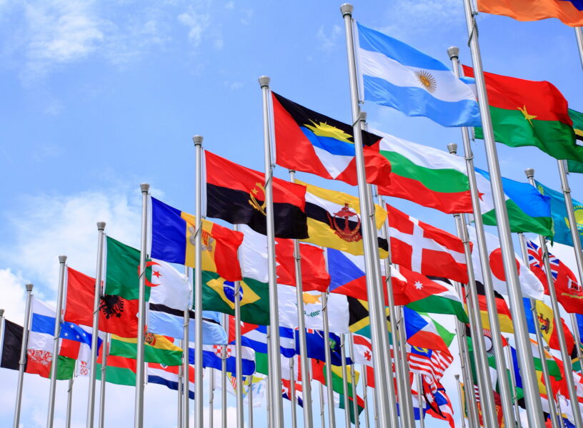 Brazil Argentina and world flags is flying